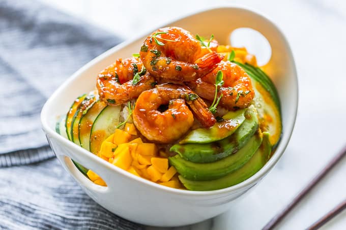 Easy Honey Sriracha Shrimp Sushi Bowls: No Raw Seafood